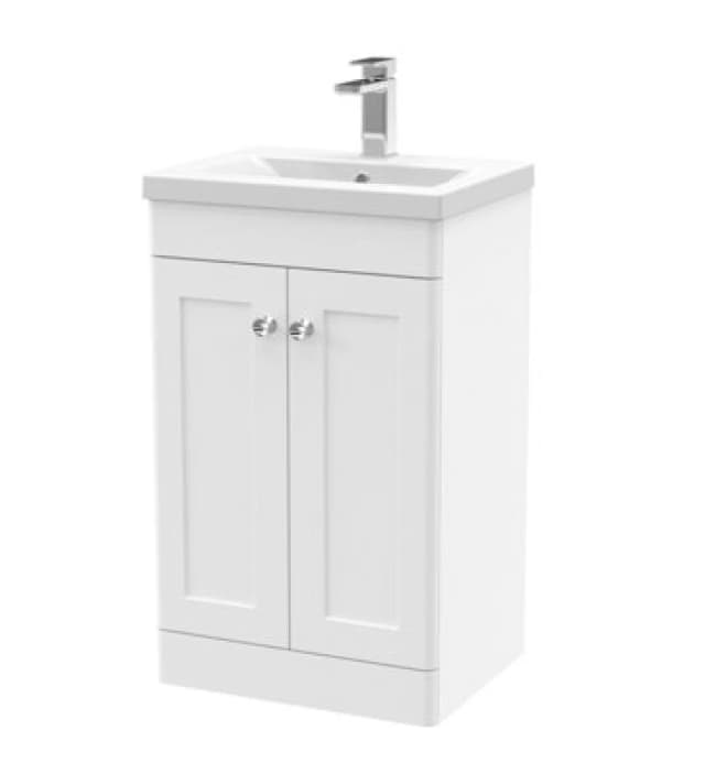 nuie 500mm Floor Standing 2 Door Vanity & Basin 1 - Satin White CLC123D