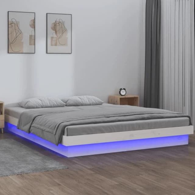 VIDAXL LED Bed Frame without Mattress White Super King Solid Wood Vidaxl 8720287071761