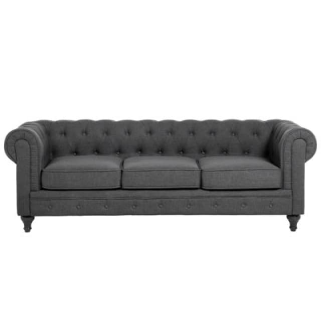 Beliani Sofa 3 Seater Chesterfield Fabric Grey