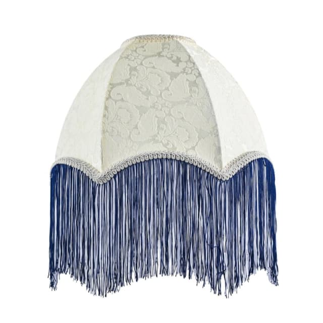 Happy Homewares Cream Floral Victorian Velvet Shade with Coloured & White Tassels in Blue Size: 12" Blue Unisex 12"