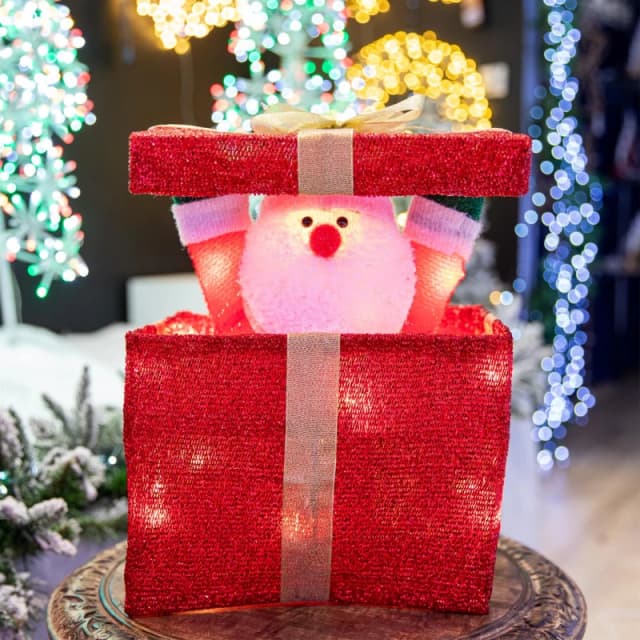 Shatchi Christmas Santa Pup-up Lighted LED Gift Box 32cm Red