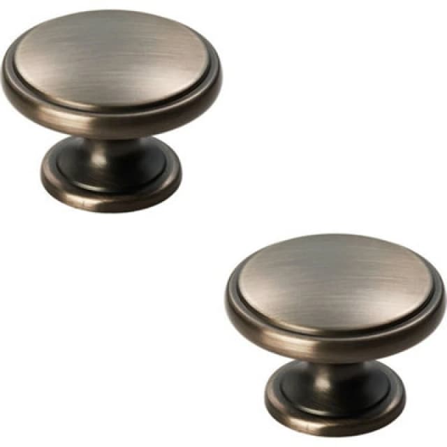 Loops 2x Ring Domed Cupboard Door Knob 38.5mm Diameter Gun Metal Cabinet Handle Multi unisex