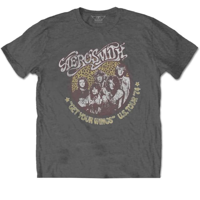 Aerosmith Mens Cheetah Print T-Shirt in Charcoal Size: Medium Charcoal Male M