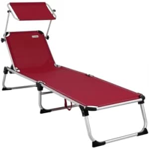 Sun Lounger Aluminium Adjustable Canopy Sunshade Red