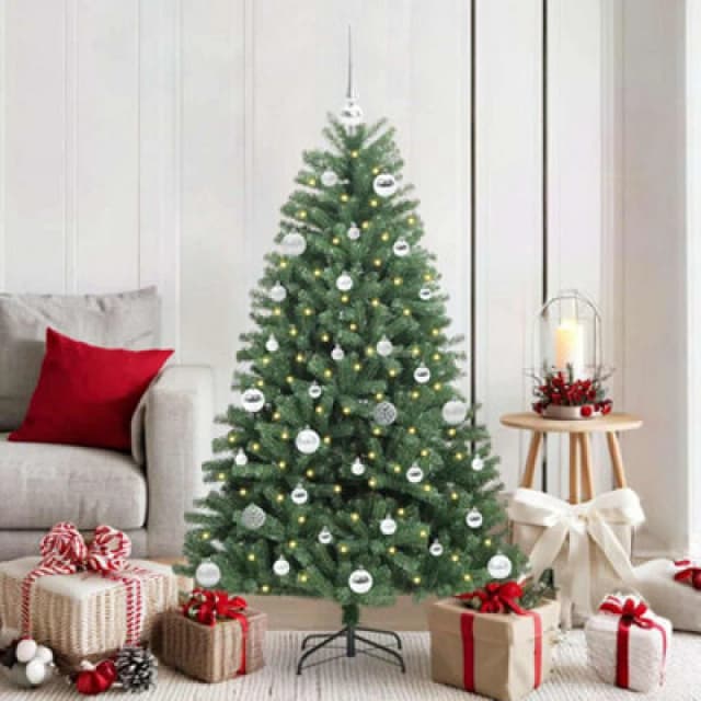 vidaXL Artificial Hinged Christmas Tree with Silver Balls Green 150cm PVC and Metal, Green 3395483