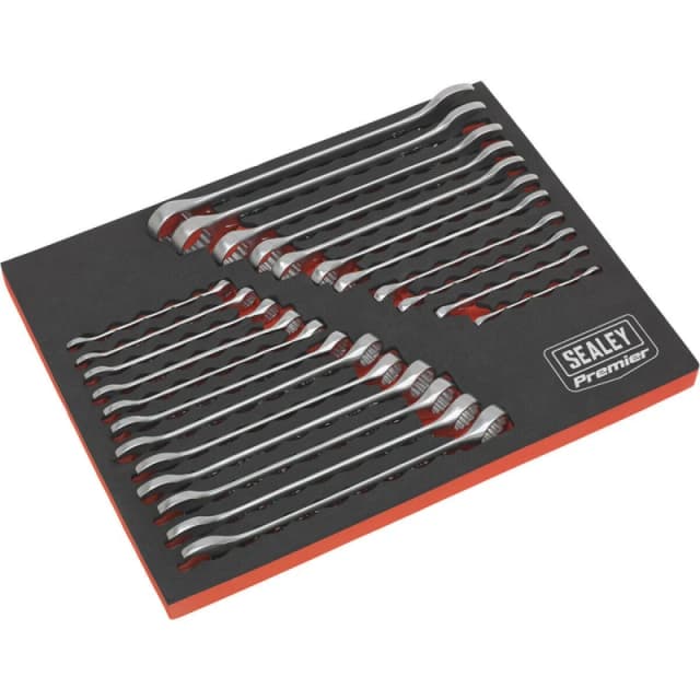 Loops 23pc Slim Handled Combination Spanner Set 12 Point Metric & Imperial Head Wrench Multi