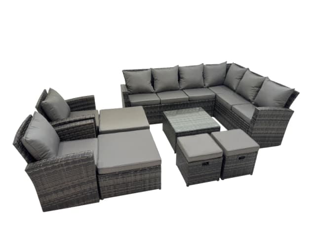 Fimous 12 Seater Garden Sofa Coffee Table Set with 2 Chairs 4 Footstools in Dark Grey Dark Grey Unisex