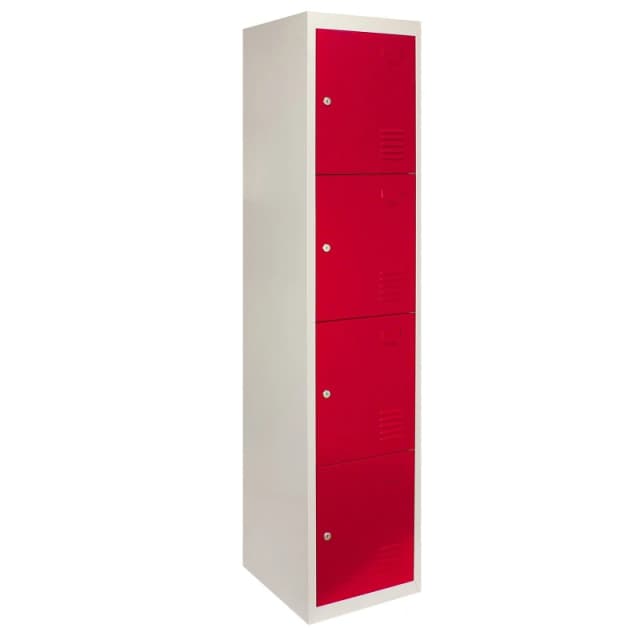 MonsterShop Metal Storage Lockers - Four Doors, Flatpacked, Red