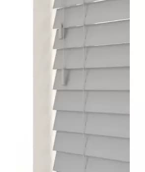 Dove Grey 50mm Fine Grain Slatted Faux Wood Venetian Blinds with Strings 130cm Drop