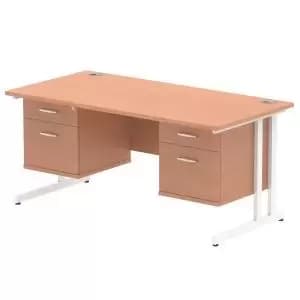 Impulse 1600 Rectangle White Cant Leg Desk Beech 2 x 2 Drawer Fixed