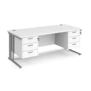 Office Desk Rectangular Desk 1800mm With Double Pedestal White Top With Silver Frame 800mm Depth Maestro 25 MCM18P33SWH