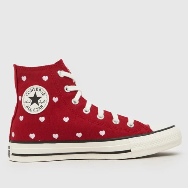 Converse Red Chucks in Love All Star Hi Girls Youth Trainers Red UK 5 (EU 38)