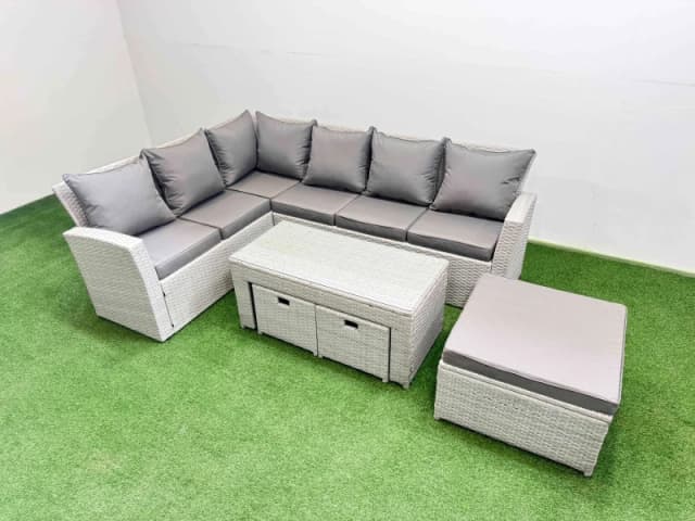 Fimous Outdoor 9 Seater Corner Sofa Sets with 3 Stools Light Grey Mixed Light Grey Unisex
