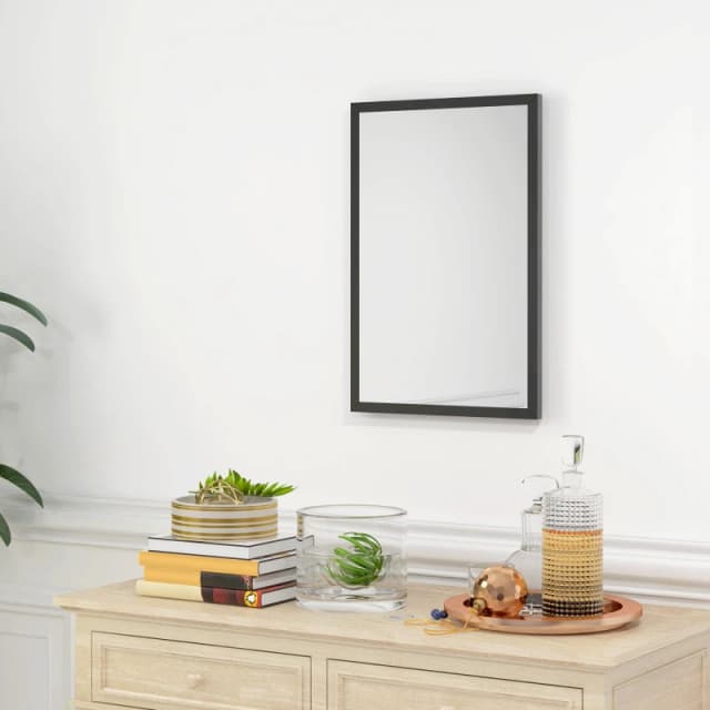 HOMCOM Decorative Rectangular Wall Mirror, Wall-Mounted Bathroom Mirror for Living Room, Bedroom, Hallway, Black 70x50cm - Homcom 5056725526894