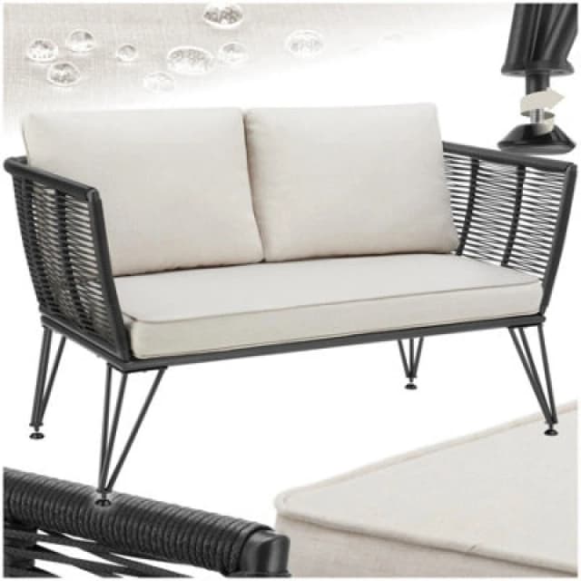 Tectake Garden Sofa Sundo - Polyrattan, 8cm Thick Seat Cushion, Removable Cushion Covers - Anthracite - 1