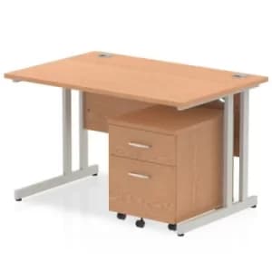 Impulse 1200 Straight Cantilever Workstation 500 Two drawer mobile Pedestal Bundle Oak