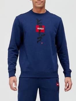 Hugo Boss Dongiri Calligraphy Logo Sweatshirt Indigo Size 2XL Men