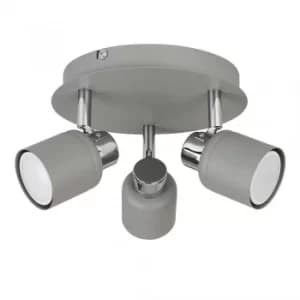 Benton 3-Way Ceiling Spotlight in Cement and Chrome