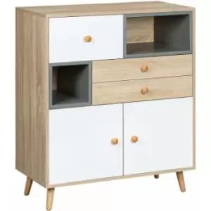 Homcom - Modern Sideboard, Storage Cabinet, Free Standing Accent Cupboard - Natural, White, Grey