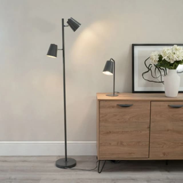 ValueLights Bibi 2 Way Adjustable Multi-Directional Metal Floor Lamp Charcoal