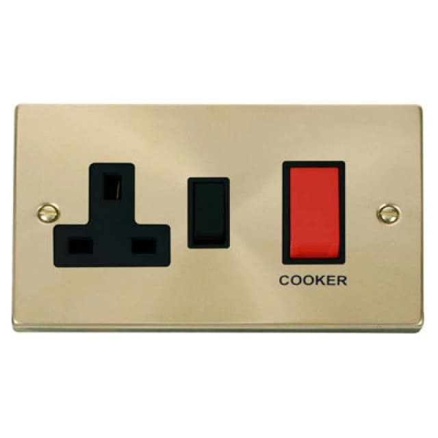 SE Home Satin / Brushed Brass Cooker Control 45A With 13A Switched Plug Socket Gold