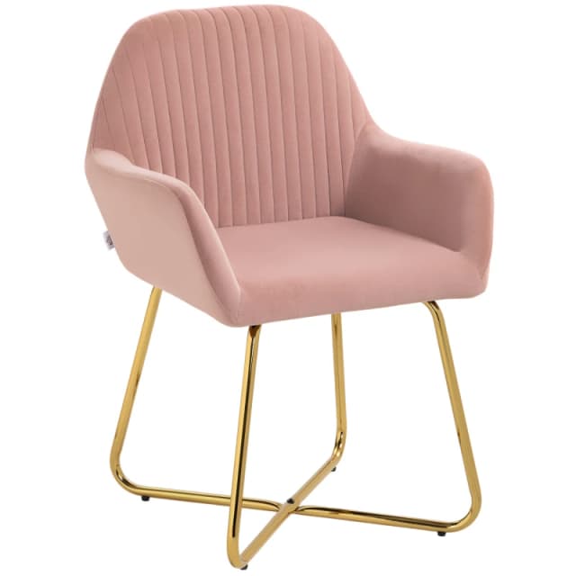 HOMCOM Modern Accent Chair Velvet-Touch Upholstered Armchair Pink - Pink TJ Hughes 5056725579142