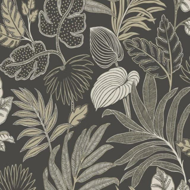 Grandeco Kew Jungle Tropical Palm Tree Leaves Exotic Leaf Wallpaper Black A75302