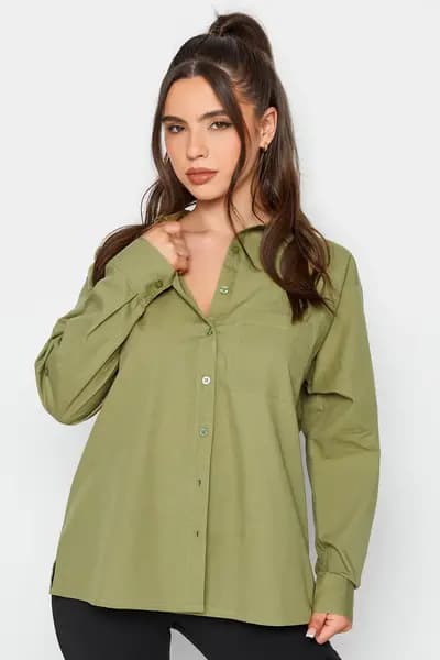 PixieGirl Petite Oversized Cotton Shirt Green