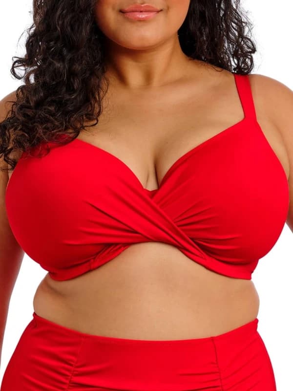 Elomi Womens Plain Sailing Wrap Plunge Bikini Top in Red Size: 38GG Red Female 38GG