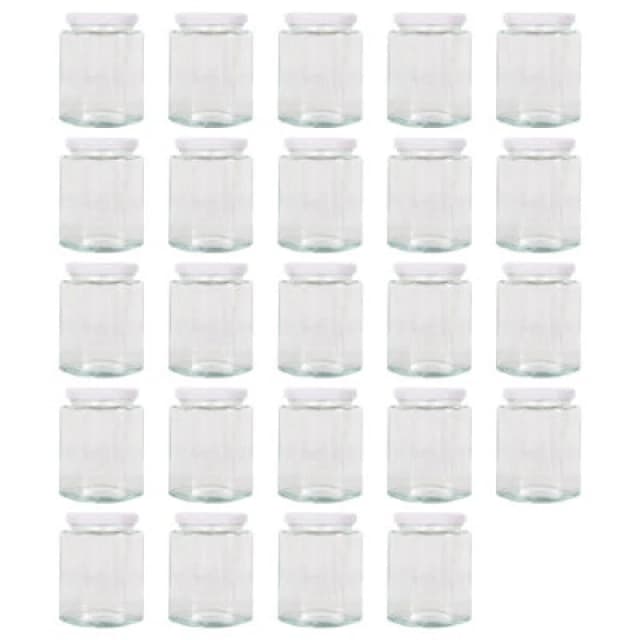 Argon Tableware Hexagonal Glass Jam Jars With White Lids - 250ml - Pack Of 24
