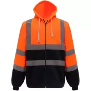 Yoko Mens Hi Visibility Full Zip Reflective Work Hoodie (M) (Orange/ Navy) - Orange/ Navy
