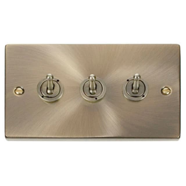 SE Home Antique Brass 3 Gang 2 Way 10AX Toggle Light Switch Gold unisex