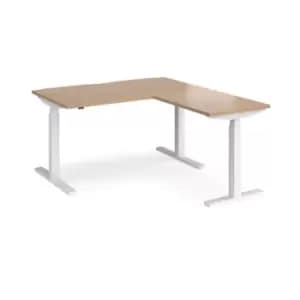 Height Adjustable Desk Rectangular Desk With Return 1400mm Beech Tops With White Frames Elev8 Touch