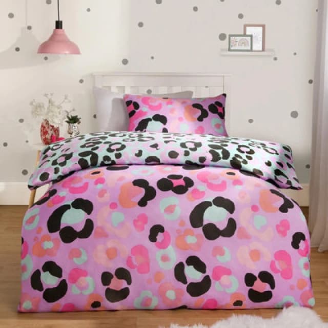 OHS OHS Leopard Duvet Cover Bedding Set Quilt Pillowcase Soft Reversible in Lilac Size: Double Lilac Double Unisex 5027434205172