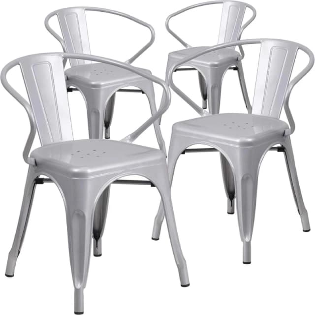 FWStyle FWStyle Set Of 4 Silver Galvanised Steel Chairs Indoor Outdoor Silver One Size Unisex 5056413132697
