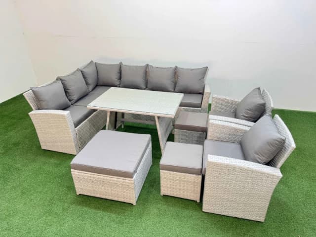 Fimous Garden Outdoor Rattan Furniture Set with 3 Footstools 11 Seater in Light Grey Light Grey Unisex