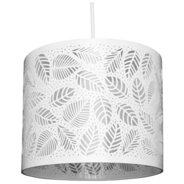 K Living Ceiling Pendant Lightshade Silver Metal Drum With Cut Out Leaf Design And Ivory Lining