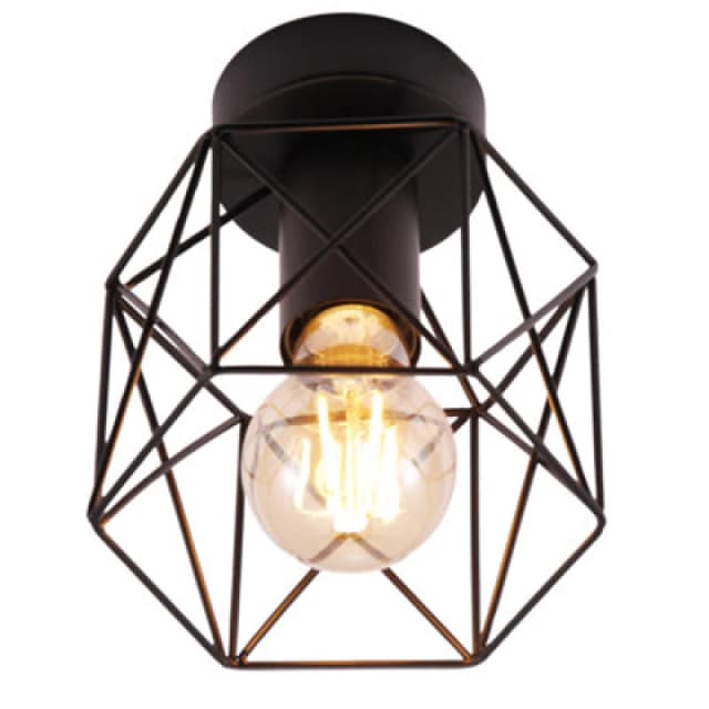 Happy Homewares Vintage Industrial Matte Black Ceiling Lighting Fitting With Wire Cage Design