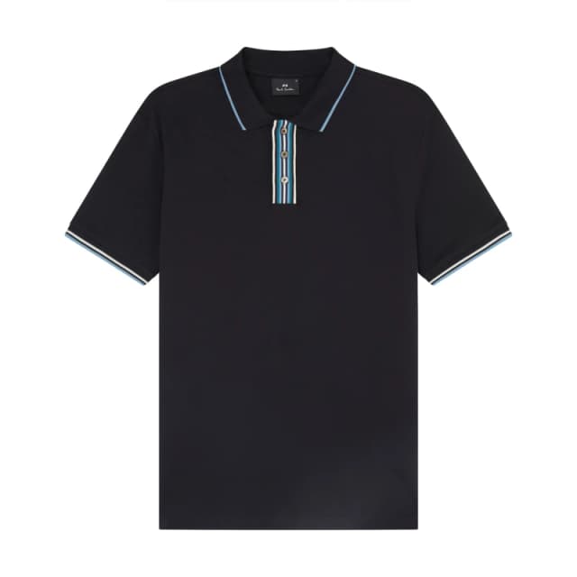 Paul Smith PS AW24 Contrast Placket Stripe Polo Black BLACK
