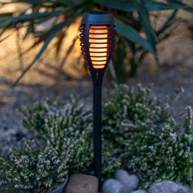 ValueLights Pack of 6 - Solar Powered Outdoor Black Spike Lights with Flame Effect Black