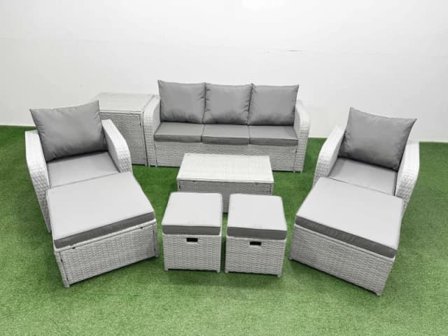 Fimous 9 PCs Rectangular Coffee Table Set Reclining Chair Inclining Sofa Seat in Light Grey Light Grey Unisex