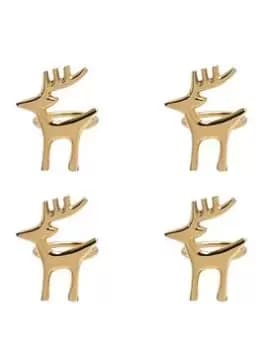 Very Home Set Of 4 Christmas Reindeer Napkin Rings - Gold