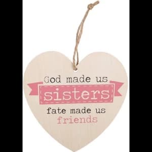 God Made Us Sisters Hanging Heart Sign