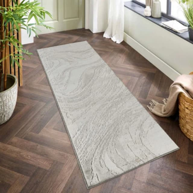 Perla Modern Abstract Action Living Room Area Rug Metallic Sheen Contemporary Hallway Runner Resin-Grey 60X220 Cm