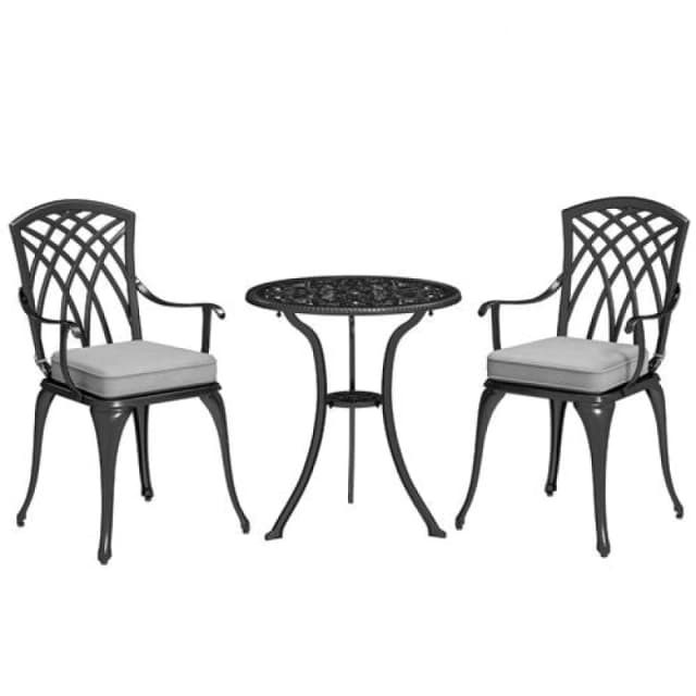 Outsunny Outsunny 3 PCs Aluminium Garden Coffee Table Set w/ Parasol Hole & Cushions