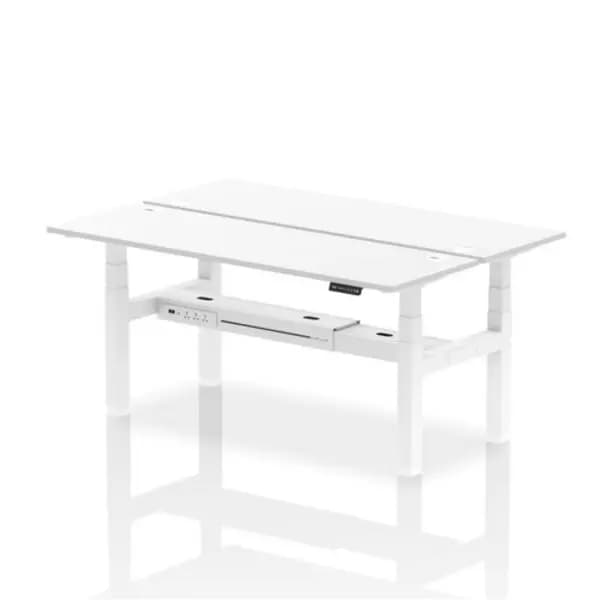 Air Air Back-to-Back 1800 x 600mm Height Adjustable 2 Person Bench Desk White Top with Cable Ports White Frame HASCP2P18600WHTW