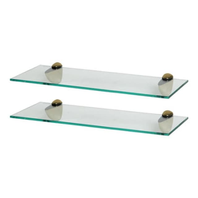 Harbour Housewares 2X Floating Glass Shelves - 50Cm - Gold Brackets - Bathroom Shower Storage Vanity Display Unit Shelf