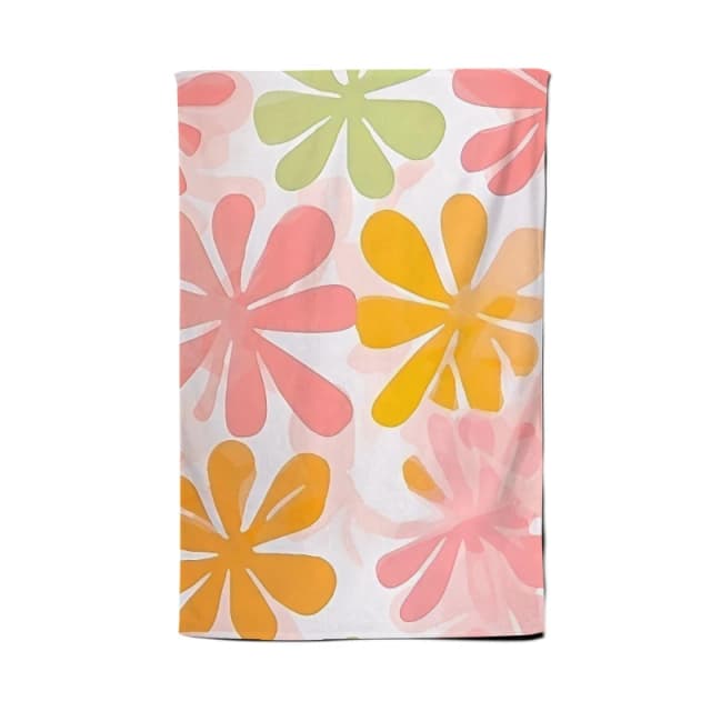 Warren Reed - Designer Yellow & Pink Flowers Tea Towel Pink Unisex