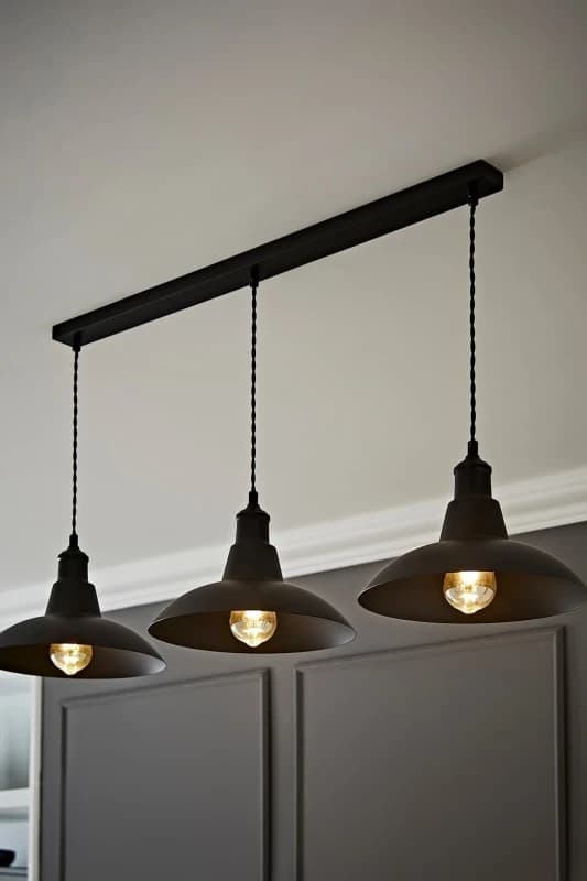 ValueLights ValueLights Civic Black Metro Dome 3 Drop Bar Black Diner Ceiling Pendant Light Black One Size Unisex 5059406062605