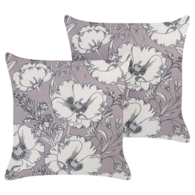 Beliani Set Of 2 Decorative Cushions Sophora 45 X 45cm Grey Floral Pattern